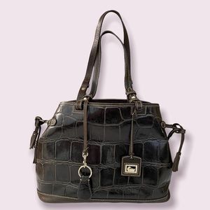 Dooney & Bourke Large Brown Crocodile Embossed Leather Tote Bag